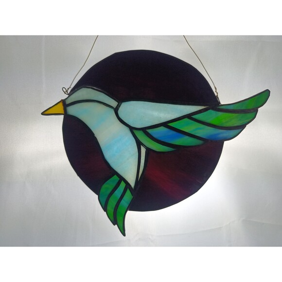 Stained Glass Panel Wall Hanging Window Decor 9 x 11 in Blue Bird Yellow Beak - Picture 8 of 10
